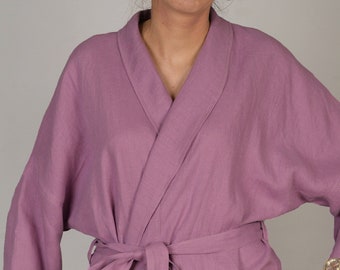 Linen bath robe. Kimono bath robe. Linen clothing. Handmade by elen'do