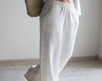 Linen palazzo pants. Long pants. Wide leg linen pants. Handmade by elen'do