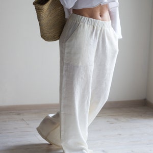 Linen palazzo pants. Long pants. Wide leg linen pants. Handmade by elen'do