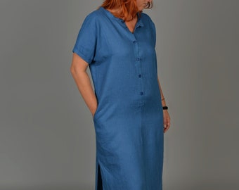 MAX Leinenkleid. Leinenkleid. Blaues Leinenkleid. Leinen Kleidung für Frauen. Handarbeit von elen’do.