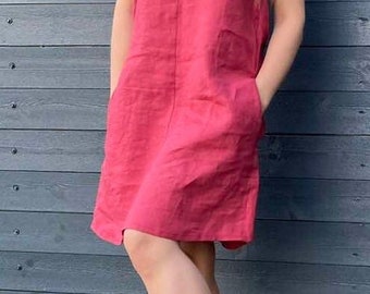 KAMILA trapeze linen dress. Sleeveless A-line linen dress. Summer dress. Handmade by elen'do