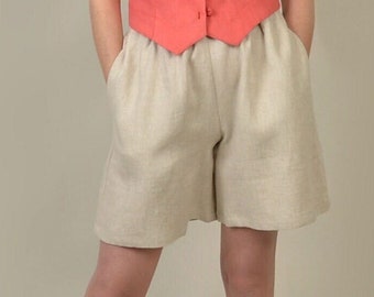 Pleated linen shorts. Linen women shorts. Linen shorts with pockets. Summer linen shorts. Handmade by elen'do