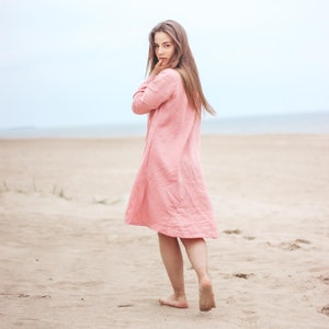 Shirt dress. Linen dress. Pink linen dress. Handmade by elen'do image 1
