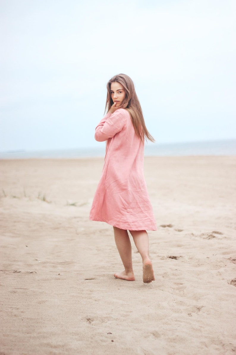 Shirt dress. Linen dress. Pink linen dress. Handmade by elen'do image 1