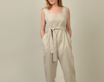 Linnen jumpsuit zonder mouwen. Gratis jumpsuits. Zomer linnen overall. Handgemaakt door elen'do