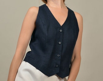 Linen vest. Formal vest. Linen waistcoat. Handmade vest. Short vest top for women's. Handmade by elen'do