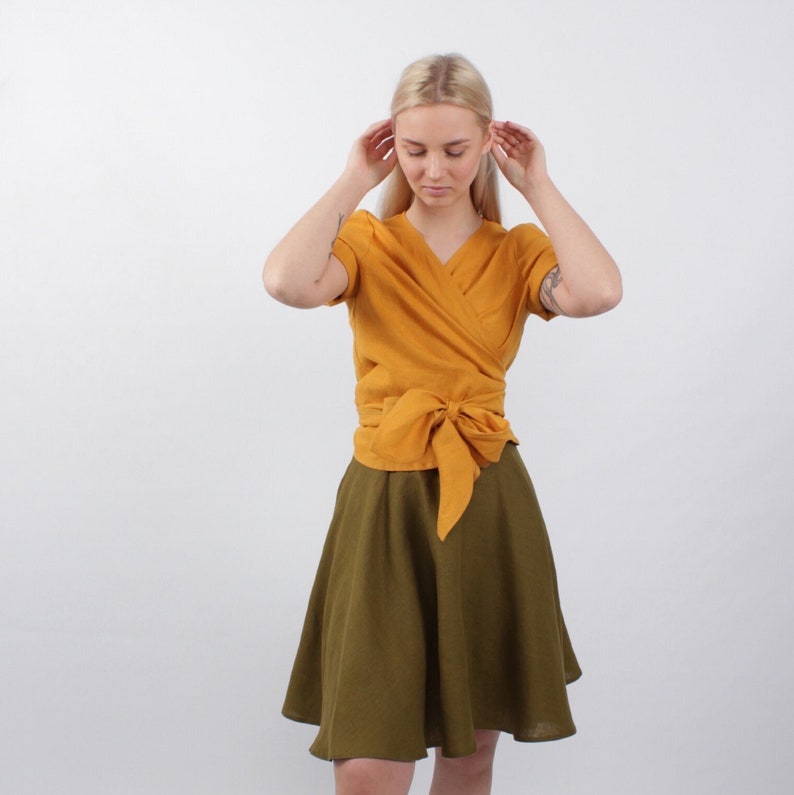 MARIA wrap linen top. Wrap blouses. Linen blouse. Wrap tops. Handmade by elen'do. image 5