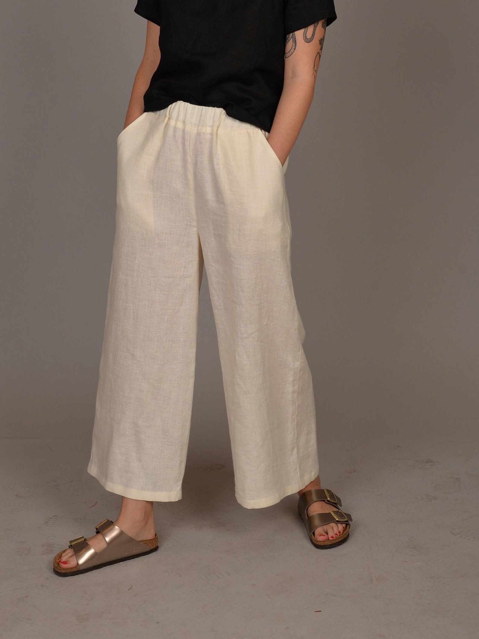 Soft linen Capri pants Wide leg capri pants with pockets | Etsy