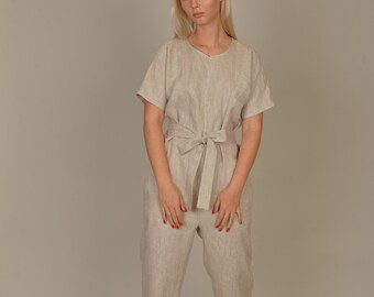 Linen jumpsuit/romper. Linen overalls. Woman's clothing. Handmade by elen'do