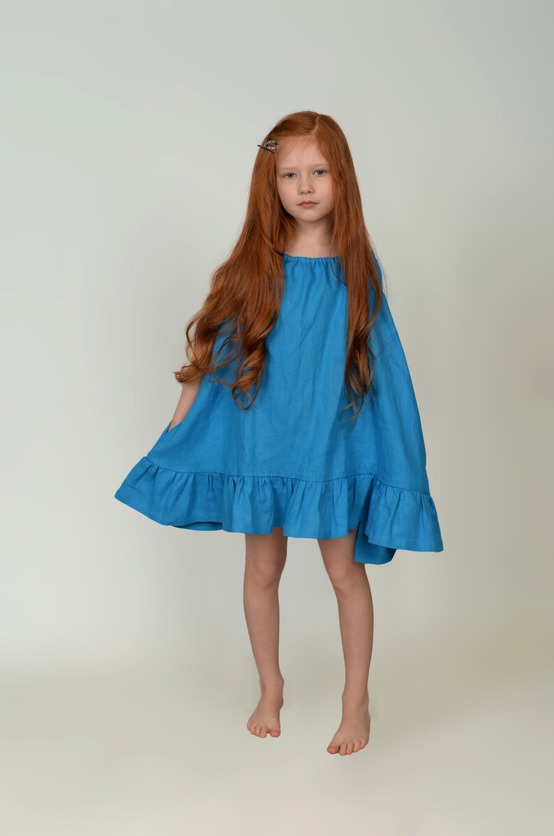 Mädchen-Kleider. Leinen Kleidchen. Blaues Kleid. Handarbeit von elendo Bild 6