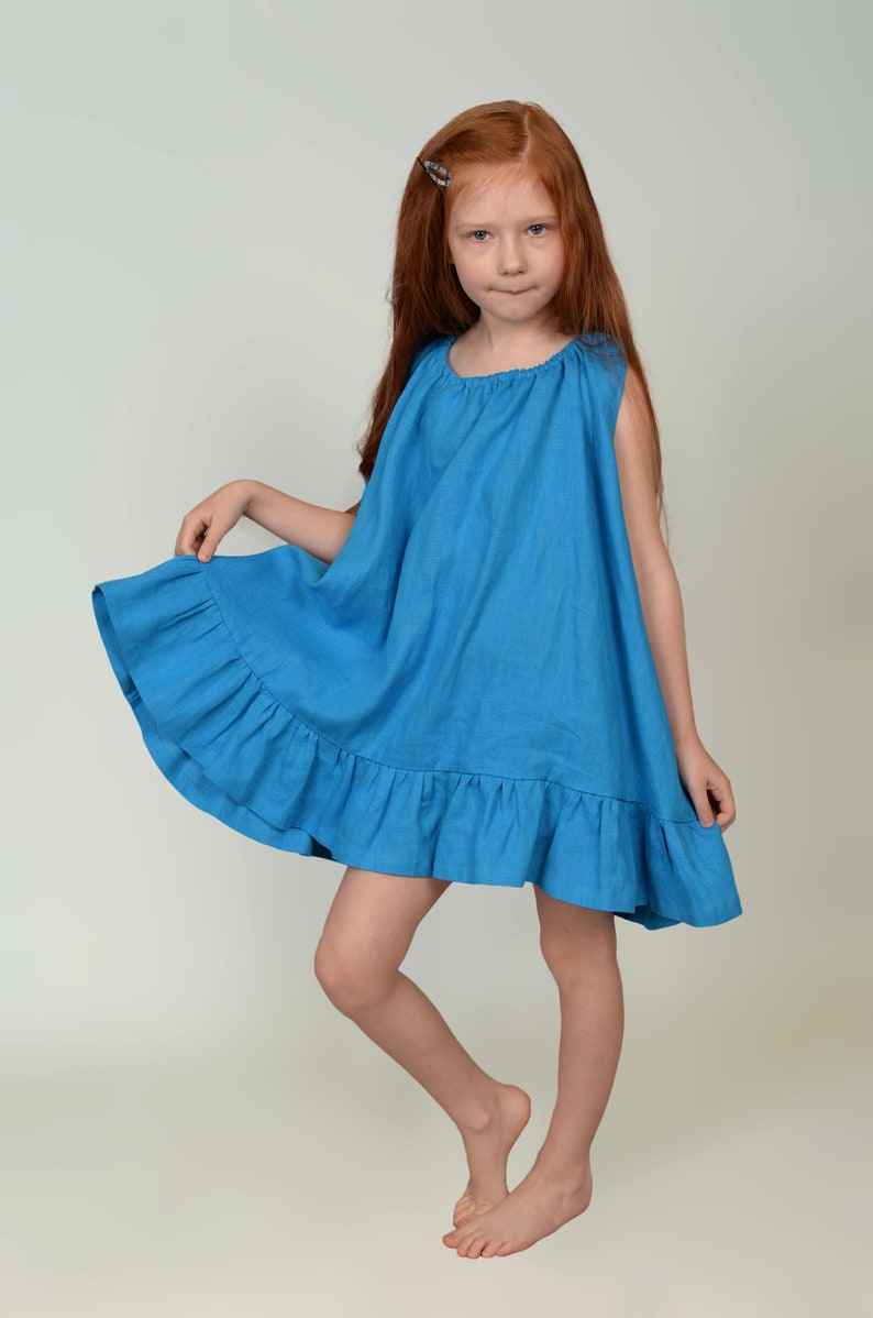 Robes pour filles. Petites robes en lin. Robe bleue. Fait main par elen'do image 4