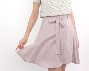 Linen wrap skirt. Wrap linen skirt in light pink color. Linen wrap skirt with belt. Handmade by elen'do