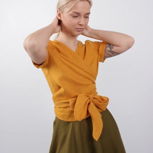 MARIA wrap linen top. Wrap blouses. Linen blouse. Wrap tops. Handmade by elen'do. image 7
