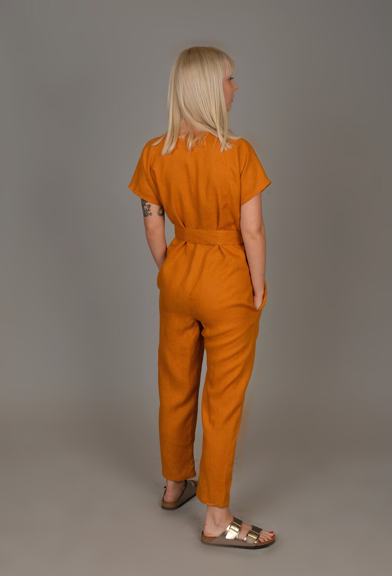 Linen jumpsuit. Linen romper. Linen kimono jumpsuit. Washed Etsy