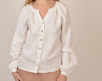 Linen shirt. Linen long sleeve blouse. Linen blouse. Handmade by elen'do