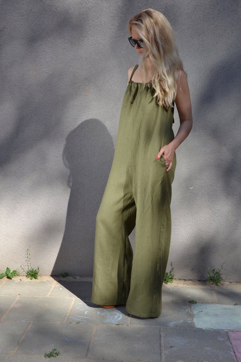 Loose Linen Romper. Linen Overalls. Linen Jumpsuit. Handmade Etsy UK