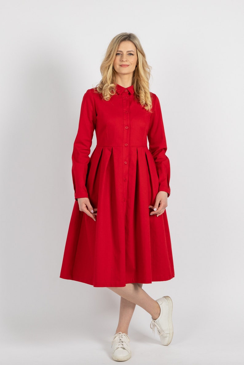 Denim dress. Women's red dress. Handmade by elendo image 1
