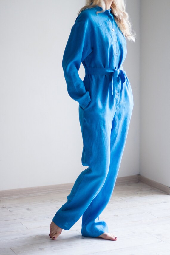 long sleeve linen jumpsuit