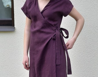 Linen wrap dress. V-neck dress. Wrap women's dresses. Handmade by elendo