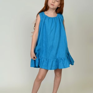 Robes pour filles. Petites robes en lin. Robe bleue. Fait main par elen'do image 3