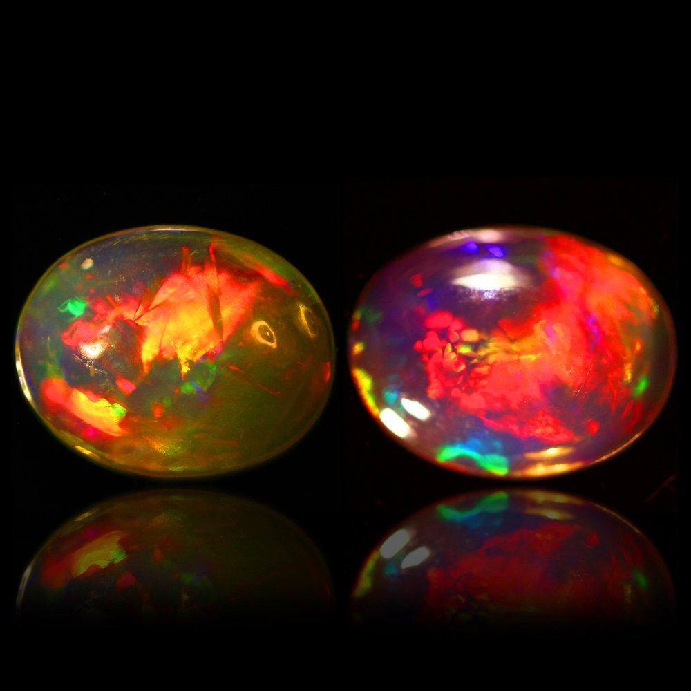 9x7 MM OVAL TOP SUPER RAINBOW ELECTRIC ETHIOPIAN FIRE WELO OPAL PAIR BEST PRICE 