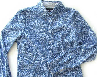 TH Women classic blue white floral pattern shirt