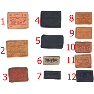 Original vintage Levis leather brand patches, reclamed vintage jeans label patch
