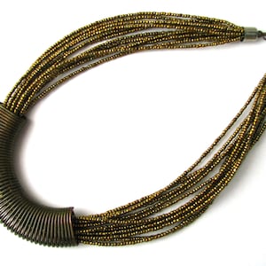 Vintage beaded collar necklace with metal spiral, preowened necklace