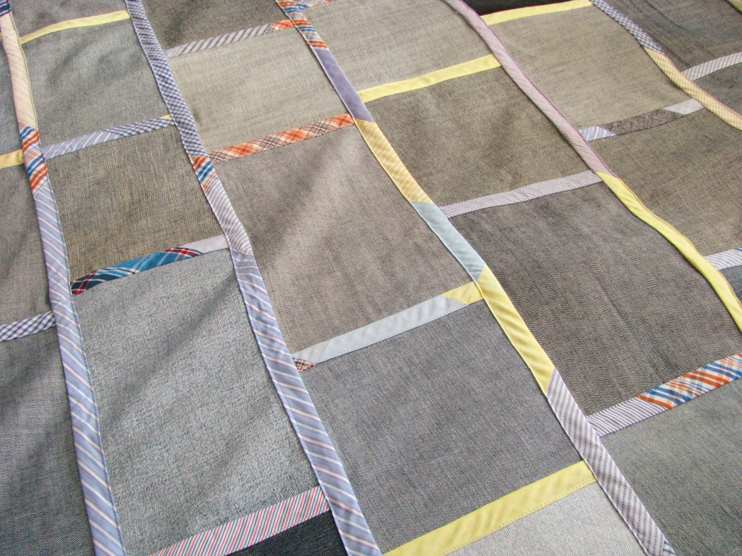 Twosided King Size Denim Quilt, Reclamed Jean Summer Blanket, Eco