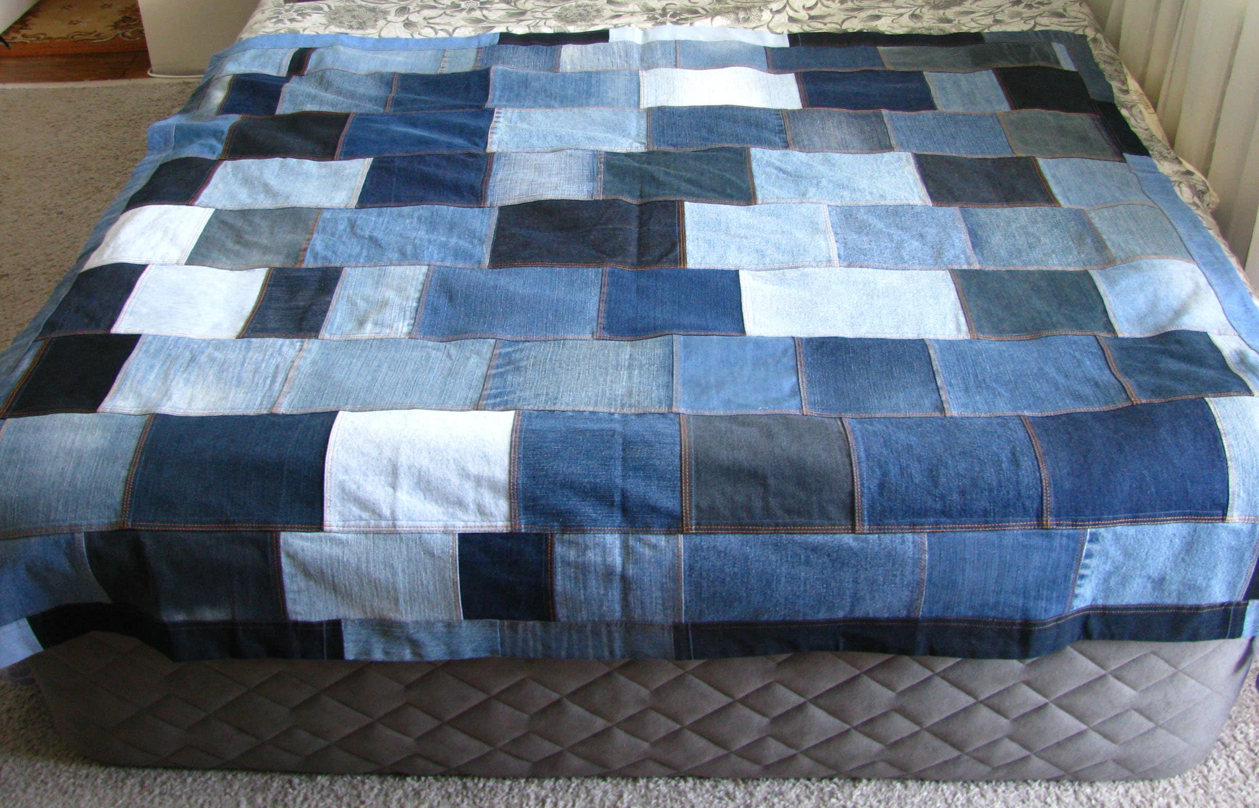 Two-sided Denim Quilt, Reclamed Jean Summer Blanket, Eco-friendly Denim ...