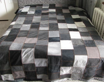 Two-sided King Size Denim Quilt, Reclamed Jean Summer Blanket, Eco-friendly denim throw, King repurposed denim bed cover