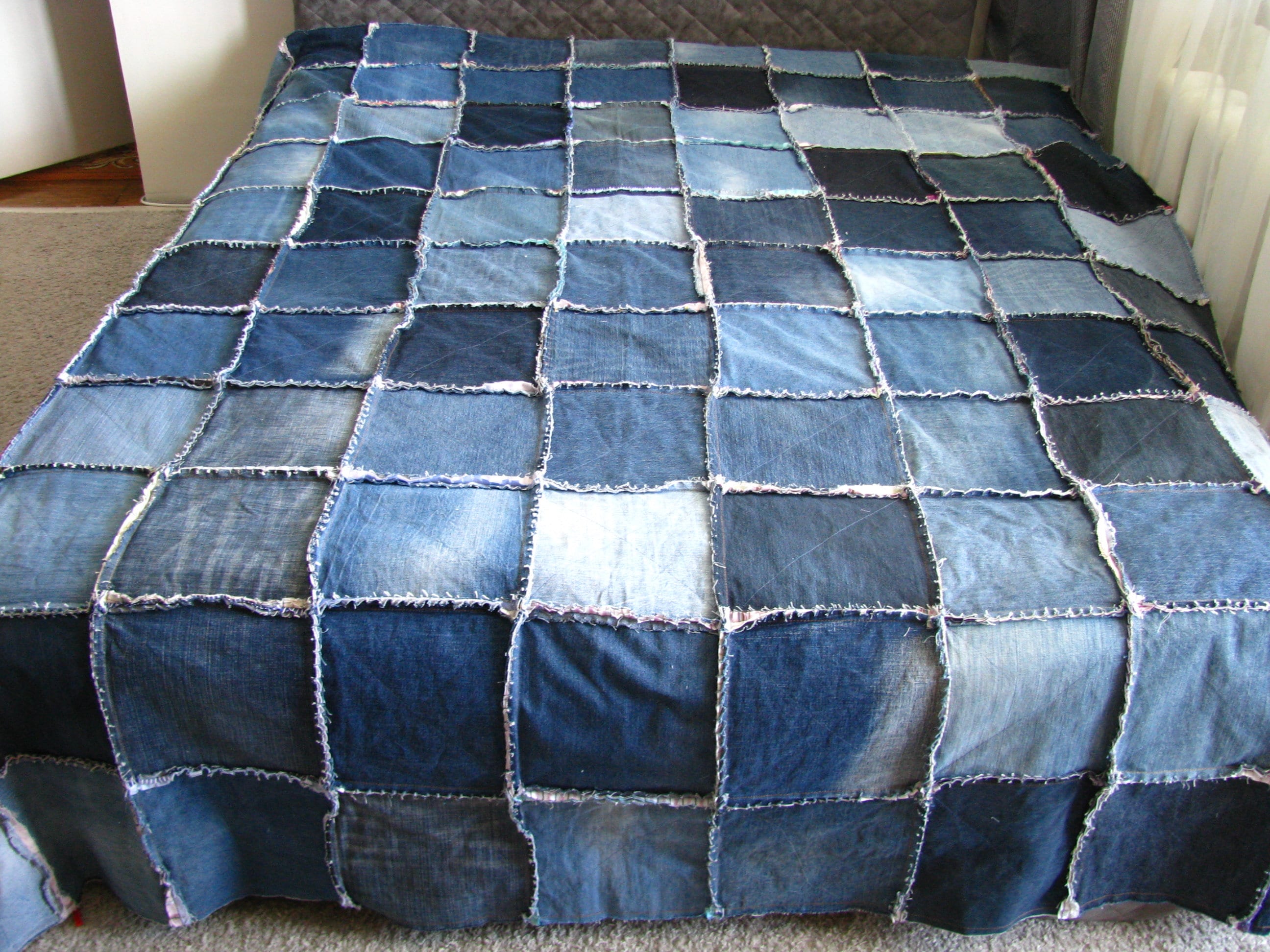 Twosided King Size Denim Rag Quilt Reclamed Jean Blanket Etsy