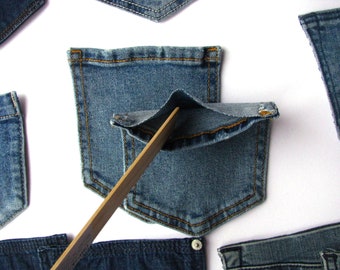 16 reclamed blue jeans back pockets with base, repurposed jeans back pockets, reclaimed back pockets, DIY denim quilt supply