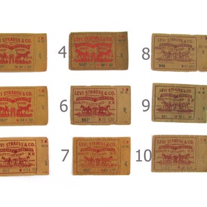 Original vintage 501 Levis brand patches, reclamed vintage jeans paper label patch
