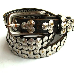 Genuine leather riveted skinny belt, pre-owned belt for adults, heavy riveted belt