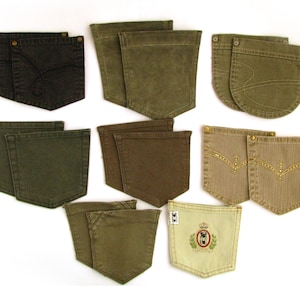 Repurposed Khaki Green Jeans Pockets: Embellished Denim DIY Supply