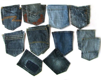 Recycled Denim Pockets Set: Upcycled Jeans, Salvaged Quilt Supply (18 pc)