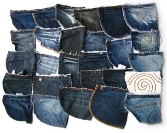 28 bolsillos de mezclilla recuperada: retales de jeans azules para acolchado DIY