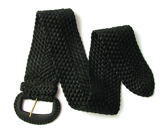 Zwart gepolijst katoenen touw gevlochten riem voor vrouwen, massieve gesp breed gevlochten riem