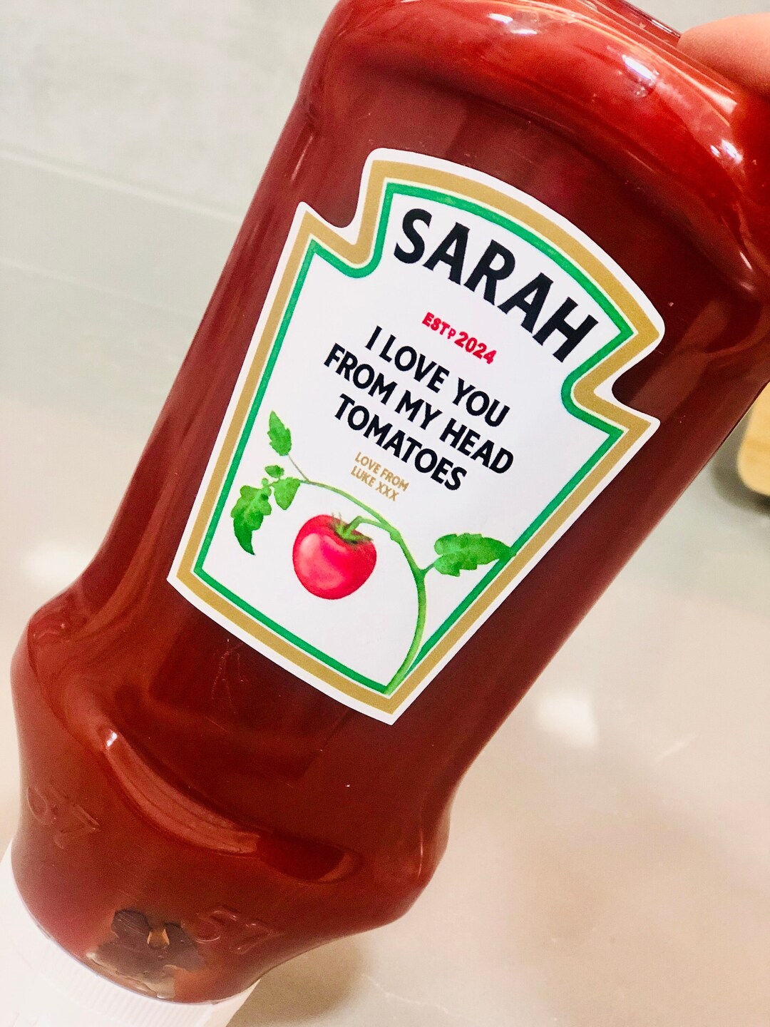 Personalised Tomato Ketchup Sauce Label Vinyl Sticker Funny Novelty