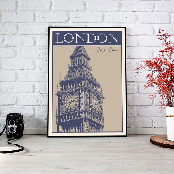 London Big Ben poster, London print, Big Ben print, London England, Travel poster, Travel wall art, London travel print, England travel