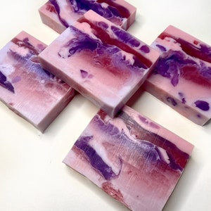 Handmade Fairies In Snow Scented Soap Bars - Women’s Soap - Christmas Gift - Stocking Filler - Pink, Purple , Swirl Effect - 70g - 80g VEGAN