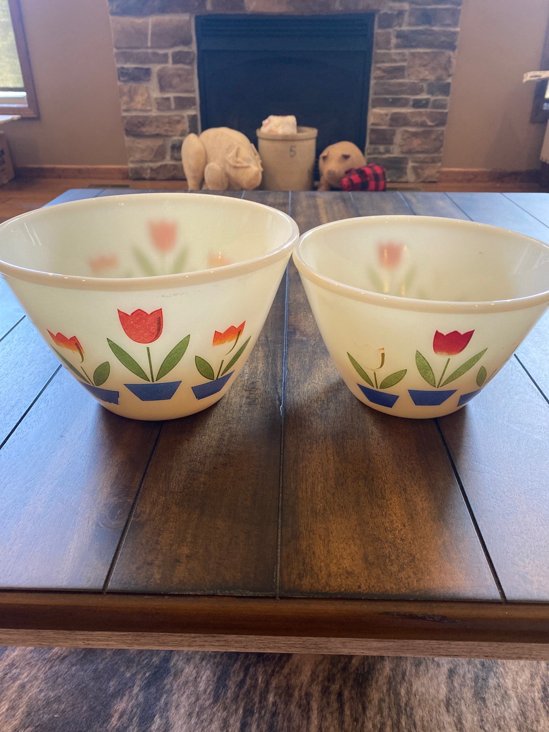 Fire King Tulip Bowl Set Etsy