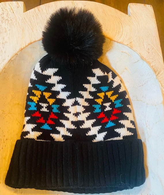 Black Aztec Stocking Cap/Beanie