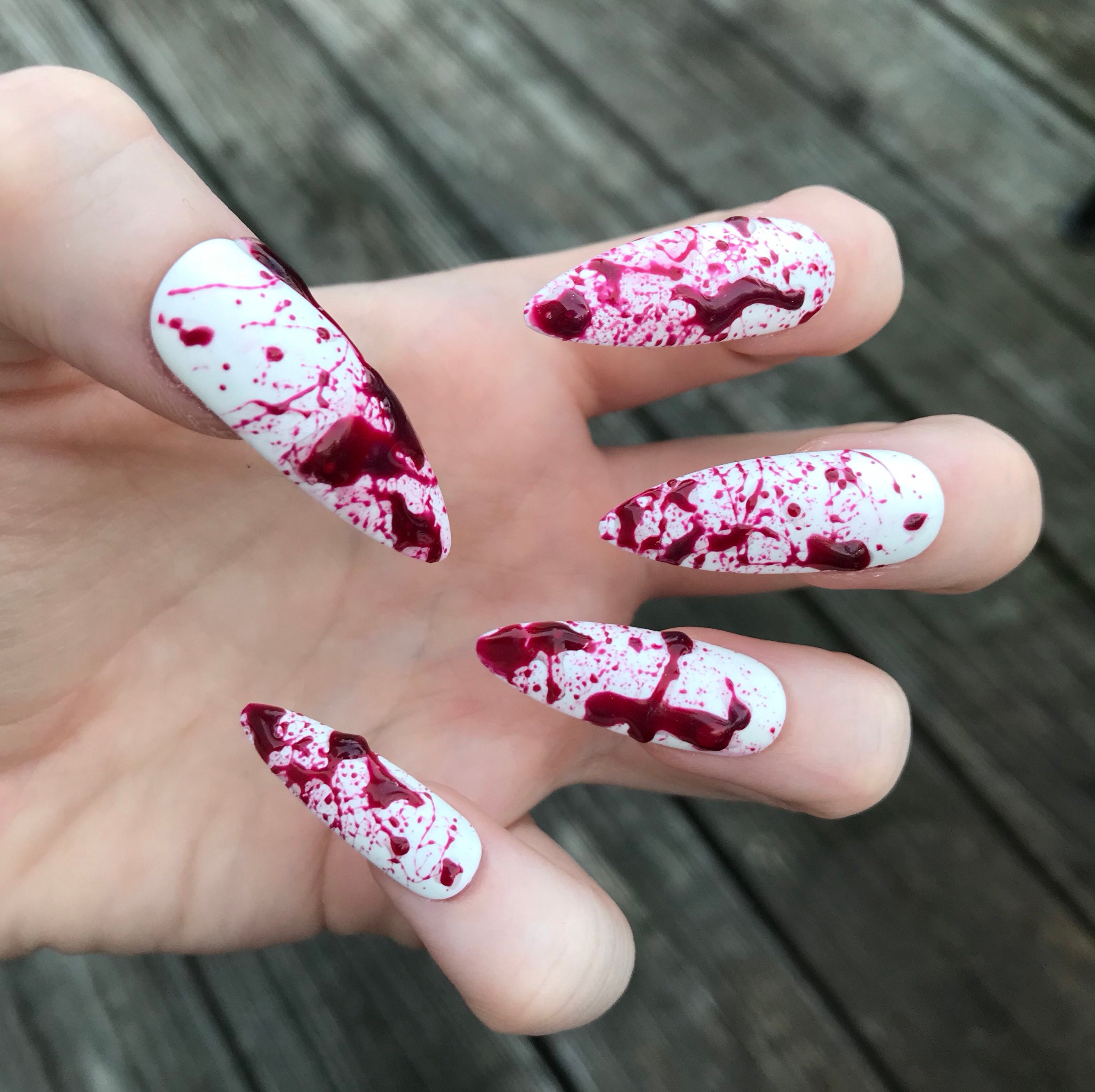 Halloween Nails Bloody Fake Nails Scary Nails Fall Fake Etsy