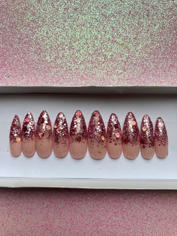 Rose Gold Glitter Shellac Nails 