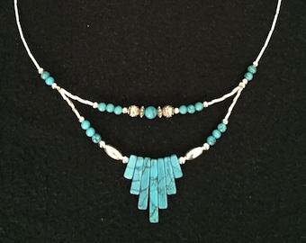 Silver Beaded Necklace, Southwestern Necklace, Tribal Necklace, Turquoise Necklace, Southwestern Style