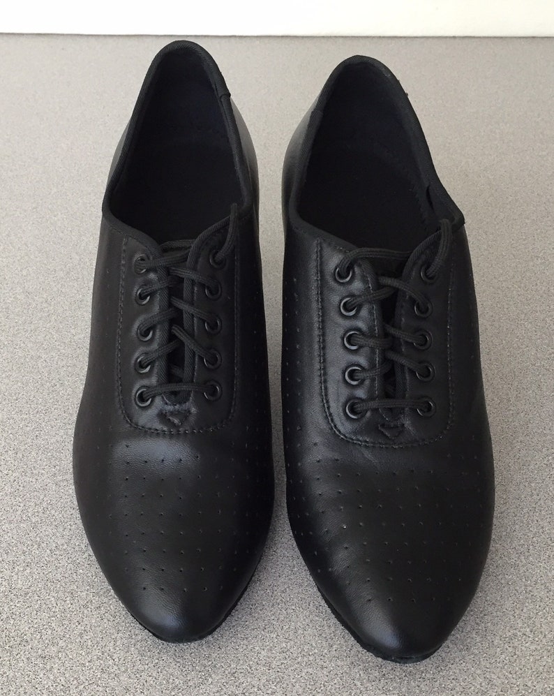Good Condition 2 12 inch heel Size 7 12 Black Dance Shoes with Laces Star Dance Shoes Vintage Ballroom Dance Shoes