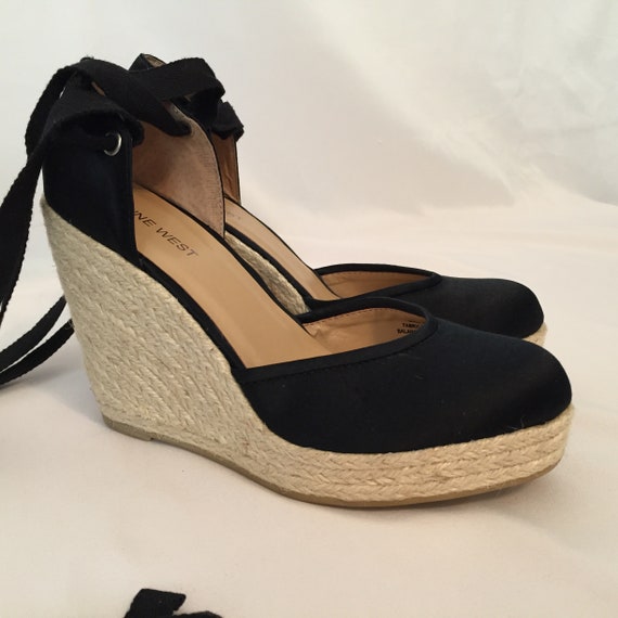 Nine West Shoes Black Satin Shoes Jute 