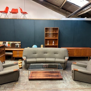 Mid-Century Four-Seater Curved Sofa and Two Armchairs